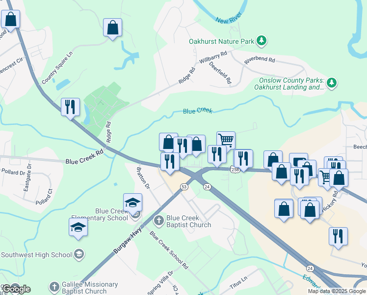 map of restaurants, bars, coffee shops, grocery stores, and more near 233 Cordell Circle in Jacksonville