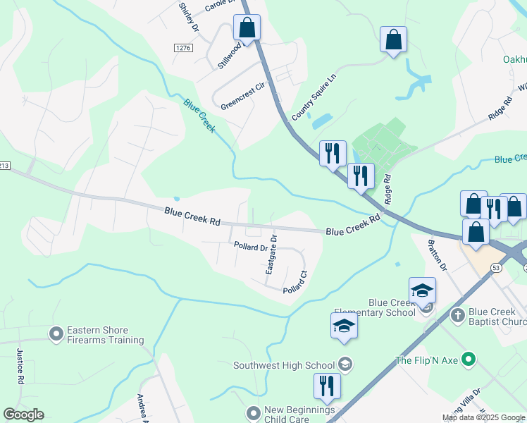 map of restaurants, bars, coffee shops, grocery stores, and more near 1190 Blue Creek Road in Jacksonville