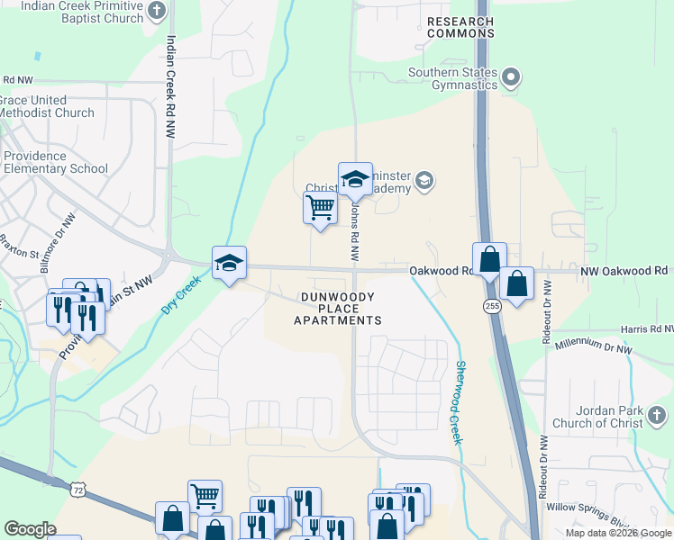 map of restaurants, bars, coffee shops, grocery stores, and more near in Huntsville