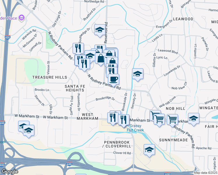 map of restaurants, bars, coffee shops, grocery stores, and more near 11 Rosemunn Drive in Little Rock