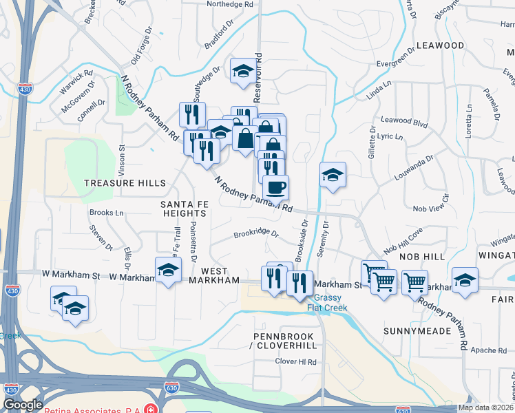 map of restaurants, bars, coffee shops, grocery stores, and more near 11 Rosemunn Drive in Little Rock