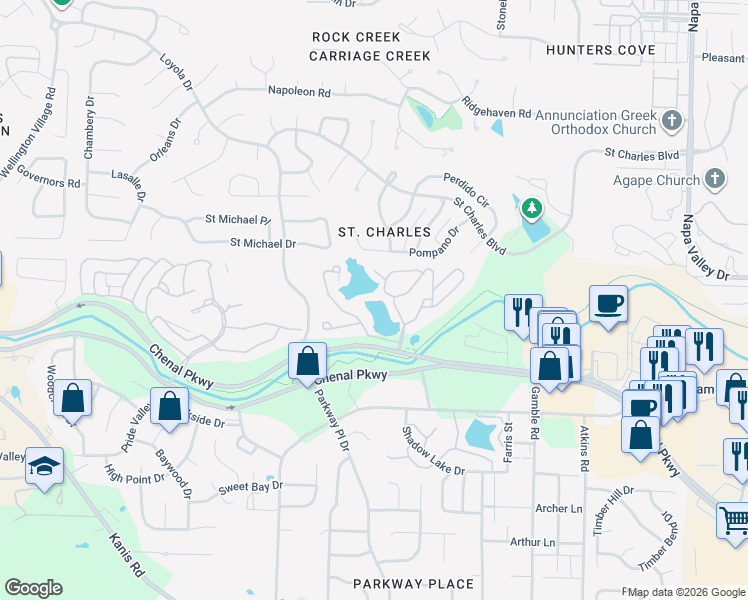map of restaurants, bars, coffee shops, grocery stores, and more near 13611 Pompano Drive in Little Rock