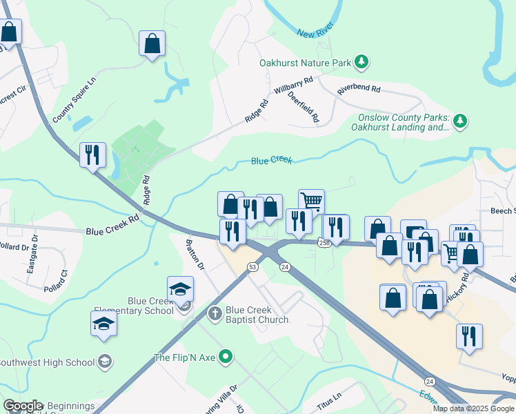map of restaurants, bars, coffee shops, grocery stores, and more near 244 Cordell Drive in Jacksonville