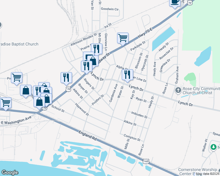 map of restaurants, bars, coffee shops, grocery stores, and more near 4806 Lynch Drive in North Little Rock