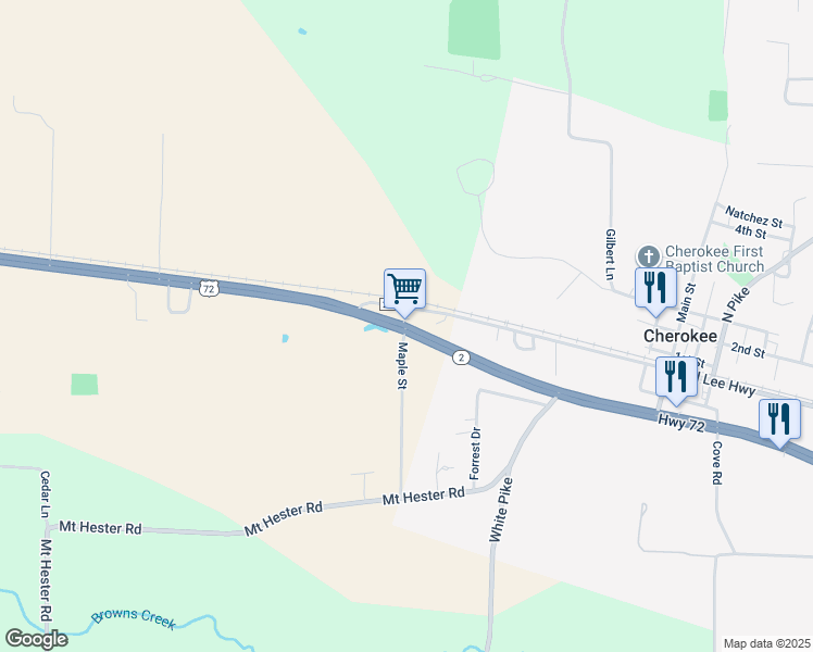 map of restaurants, bars, coffee shops, grocery stores, and more near 8140 U.S. 72 in Cherokee