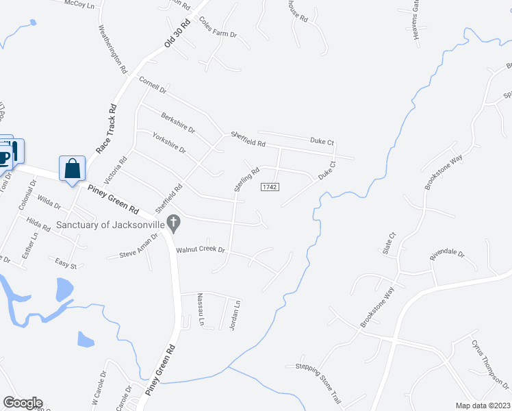 map of restaurants, bars, coffee shops, grocery stores, and more near 224 Princeton Drive in Jacksonville