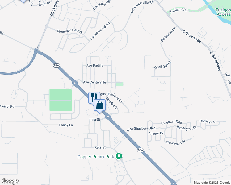 map of restaurants, bars, coffee shops, grocery stores, and more near 1060 Calle Carillo in Clarkdale