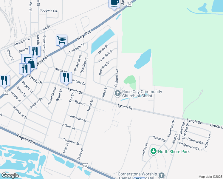 map of restaurants, bars, coffee shops, grocery stores, and more near 705 Graham Avenue in North Little Rock