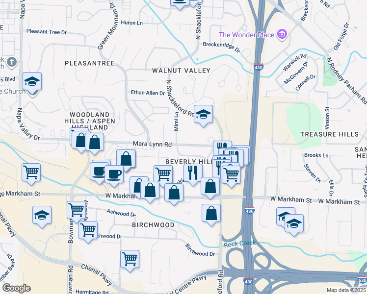 map of restaurants, bars, coffee shops, grocery stores, and more near 11124 Mara Lynn Road in Little Rock