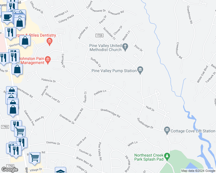 map of restaurants, bars, coffee shops, grocery stores, and more near 804 Huff Drive in Jacksonville