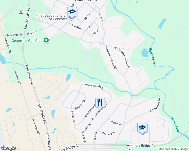 map of restaurants, bars, coffee shops, grocery stores, and more near 600 Standing Springs Road in Greenville