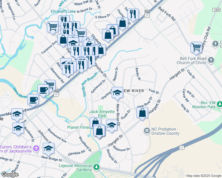 map of restaurants, bars, coffee shops, grocery stores, and more near 339 Starling Street in Jacksonville