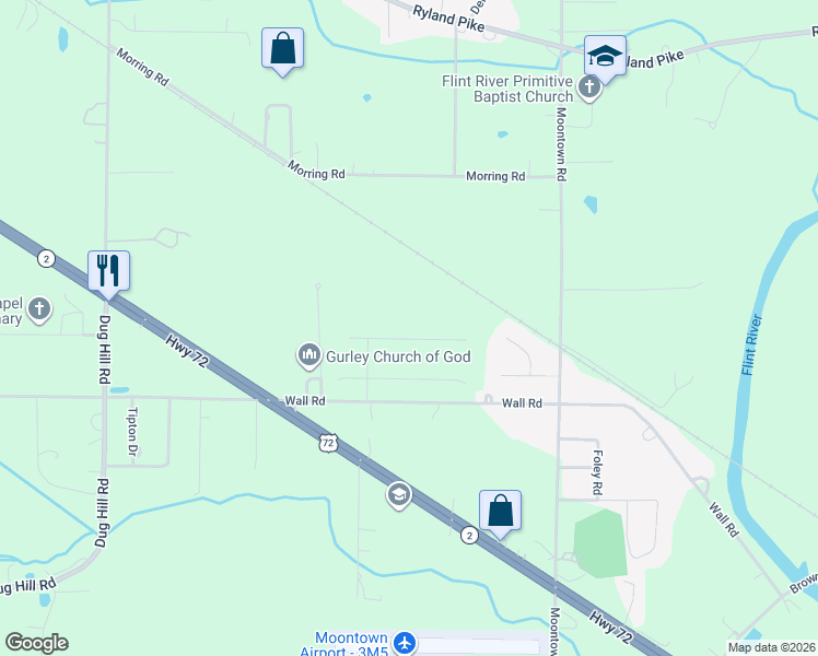 map of restaurants, bars, coffee shops, grocery stores, and more near 165 Payton Road in Brownsboro
