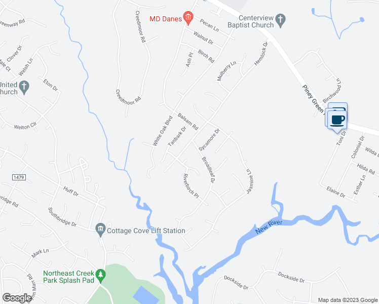 map of restaurants, bars, coffee shops, grocery stores, and more near 107 Pinyon Court in Jacksonville