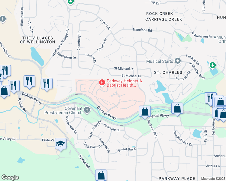 map of restaurants, bars, coffee shops, grocery stores, and more near 14328 Chenal Parkway in Little Rock
