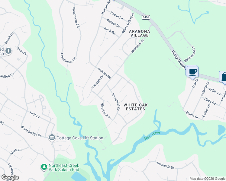 map of restaurants, bars, coffee shops, grocery stores, and more near 105 Broadleaf Drive in Jacksonville