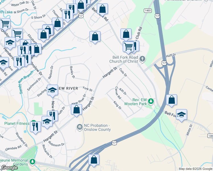 map of restaurants, bars, coffee shops, grocery stores, and more near 11-13 Kitt Drive in Jacksonville