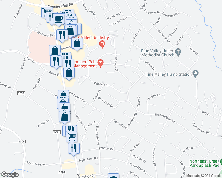 map of restaurants, bars, coffee shops, grocery stores, and more near 117 Valencia Drive in Jacksonville