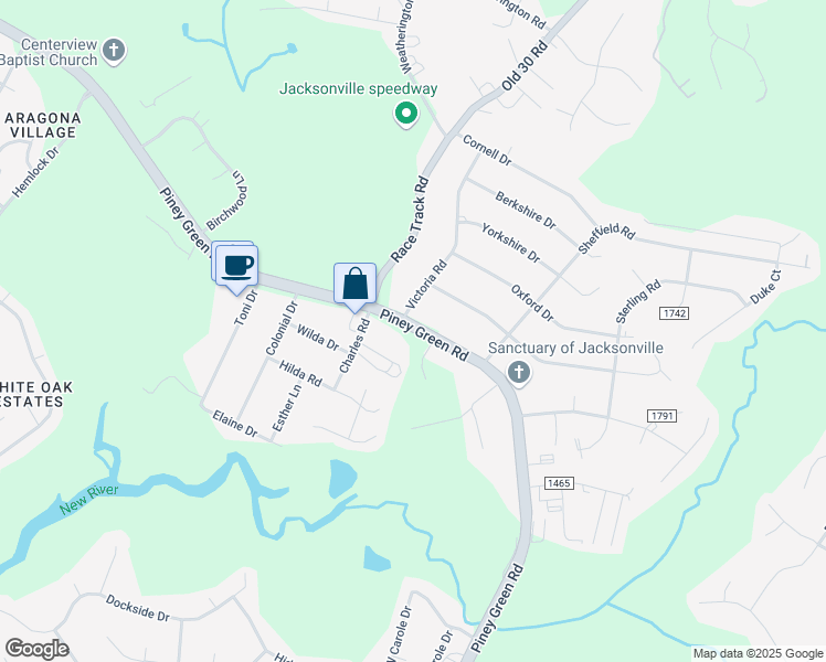 map of restaurants, bars, coffee shops, grocery stores, and more near 1550 Piney Green Road in Jacksonville