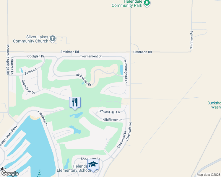 map of restaurants, bars, coffee shops, grocery stores, and more near 27754 Hummingbird Lane in Helendale