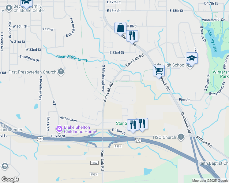 map of restaurants, bars, coffee shops, grocery stores, and more near Magnolia Drive in Ada