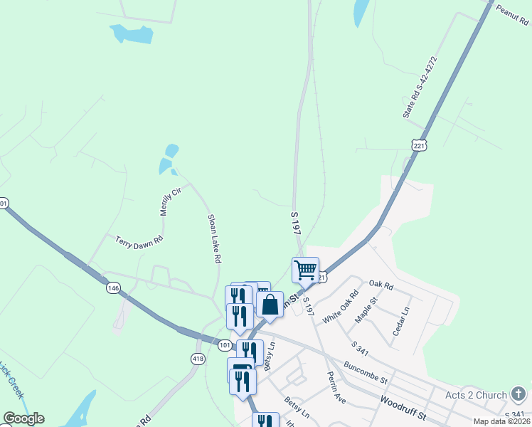 map of restaurants, bars, coffee shops, grocery stores, and more near in Woodruff