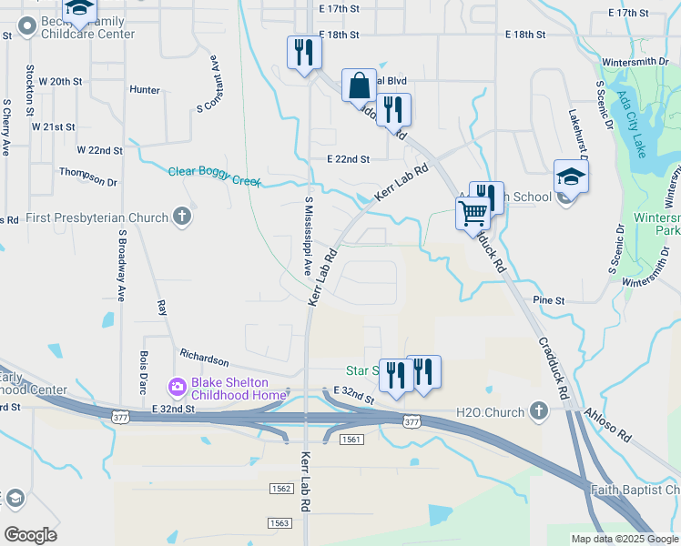map of restaurants, bars, coffee shops, grocery stores, and more near 1419 Magnolia Drive in Ada