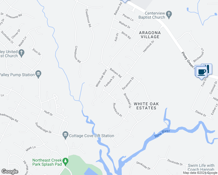 map of restaurants, bars, coffee shops, grocery stores, and more near 102 Chinkapin Court in Jacksonville