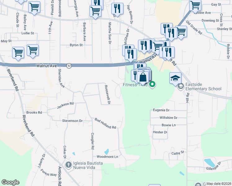 map of restaurants, bars, coffee shops, grocery stores, and more near 710 Betty Street in Dalton