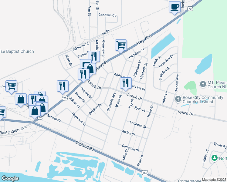 map of restaurants, bars, coffee shops, grocery stores, and more near 4806 Lynch Drive in North Little Rock