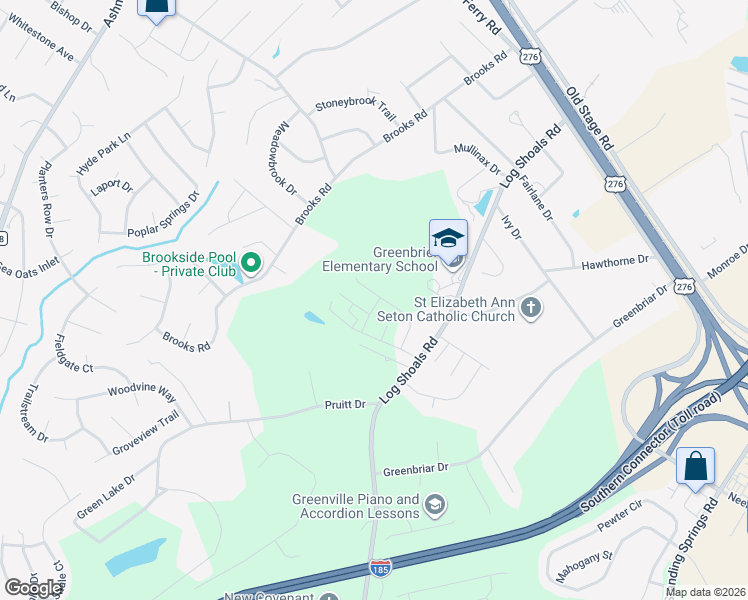 map of restaurants, bars, coffee shops, grocery stores, and more near 819 Log Shoals Road in Greenville