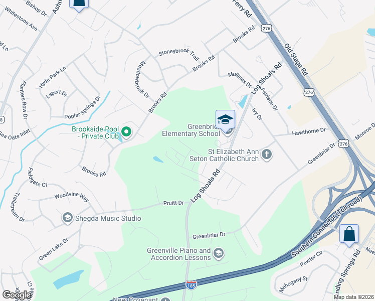 map of restaurants, bars, coffee shops, grocery stores, and more near 819 Log Shoals Road in Greenville