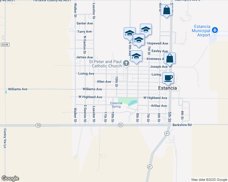 map of restaurants, bars, coffee shops, grocery stores, and more near 1000 Williams Avenue in Estancia