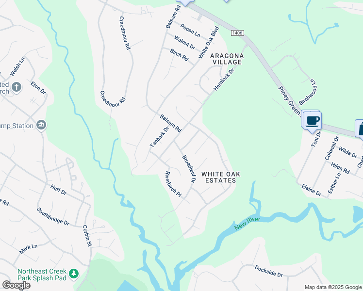 map of restaurants, bars, coffee shops, grocery stores, and more near 105 Broadleaf Drive in Jacksonville
