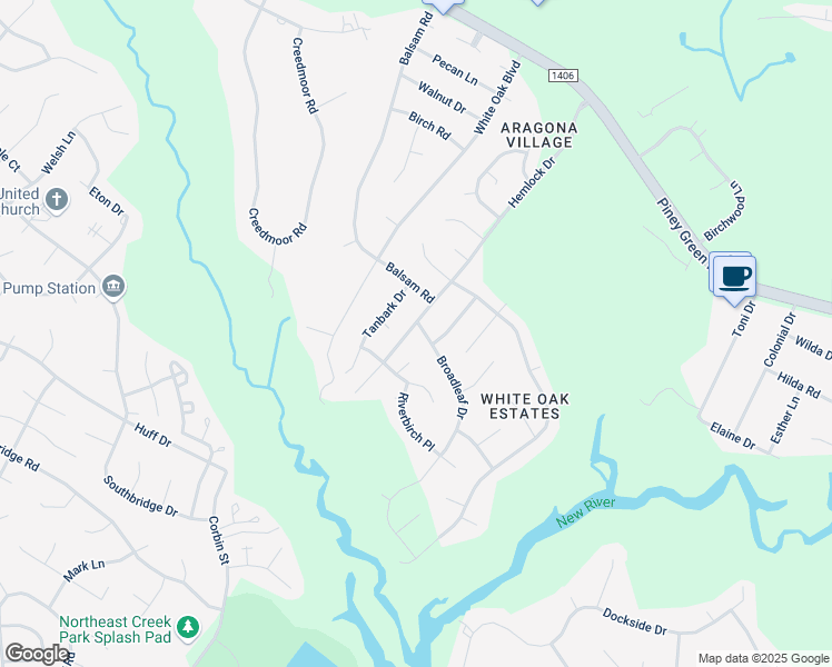 map of restaurants, bars, coffee shops, grocery stores, and more near 105 Broadleaf Drive in Jacksonville