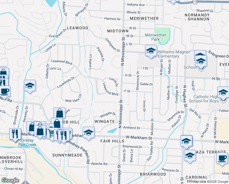 map of restaurants, bars, coffee shops, grocery stores, and more near 1 Lorna Drive in Little Rock