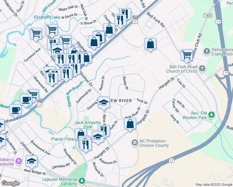 map of restaurants, bars, coffee shops, grocery stores, and more near 107 Bryan Street in Jacksonville