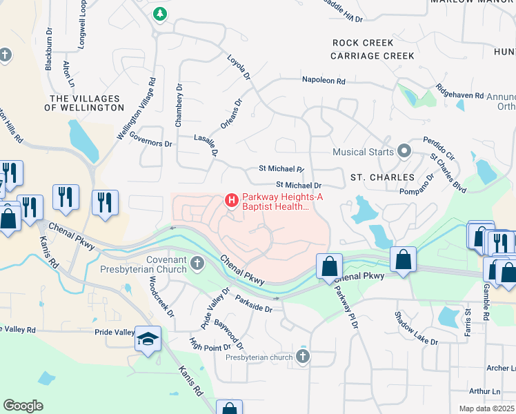 map of restaurants, bars, coffee shops, grocery stores, and more near 14328 Chenal Parkway in Little Rock