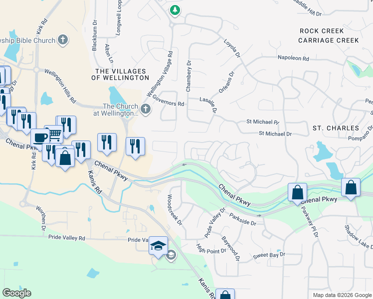 map of restaurants, bars, coffee shops, grocery stores, and more near 14300 Chenal Parkway in Little Rock