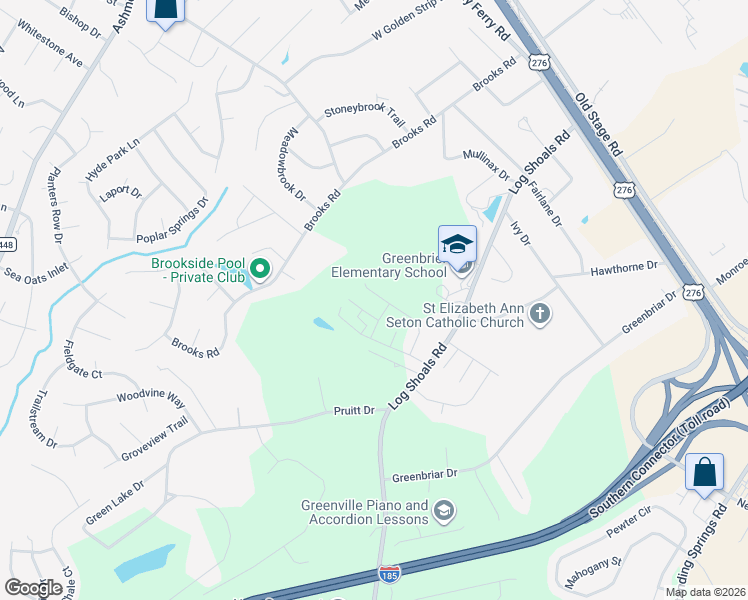 map of restaurants, bars, coffee shops, grocery stores, and more near 12 Griffin Lake Road in Greenville