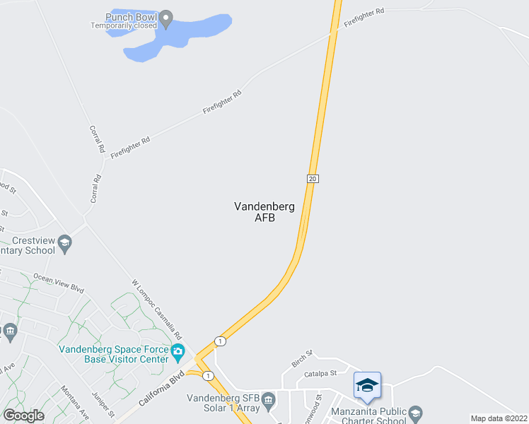 map of restaurants, bars, coffee shops, grocery stores, and more near in Vandenberg Air Force Base