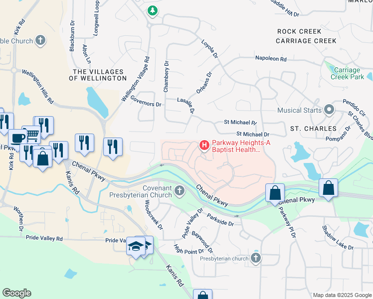 map of restaurants, bars, coffee shops, grocery stores, and more near Willow Way in Little Rock