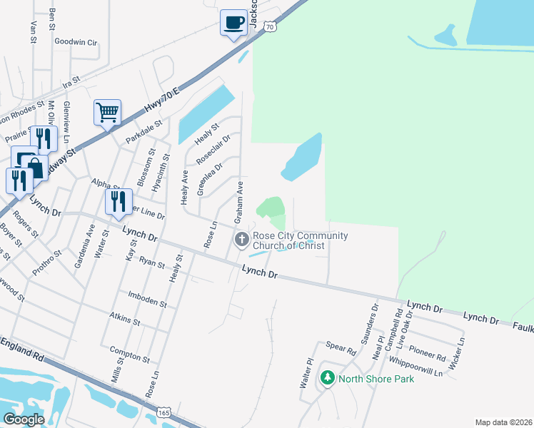 map of restaurants, bars, coffee shops, grocery stores, and more near 5800 Alpha Street in North Little Rock