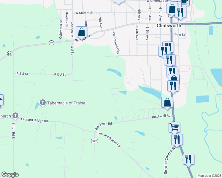 map of restaurants, bars, coffee shops, grocery stores, and more near 98 Timberbrook Drive in Chatsworth