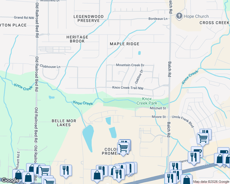 map of restaurants, bars, coffee shops, grocery stores, and more near 172 Sandy Hollow Drive Northwest in Madison