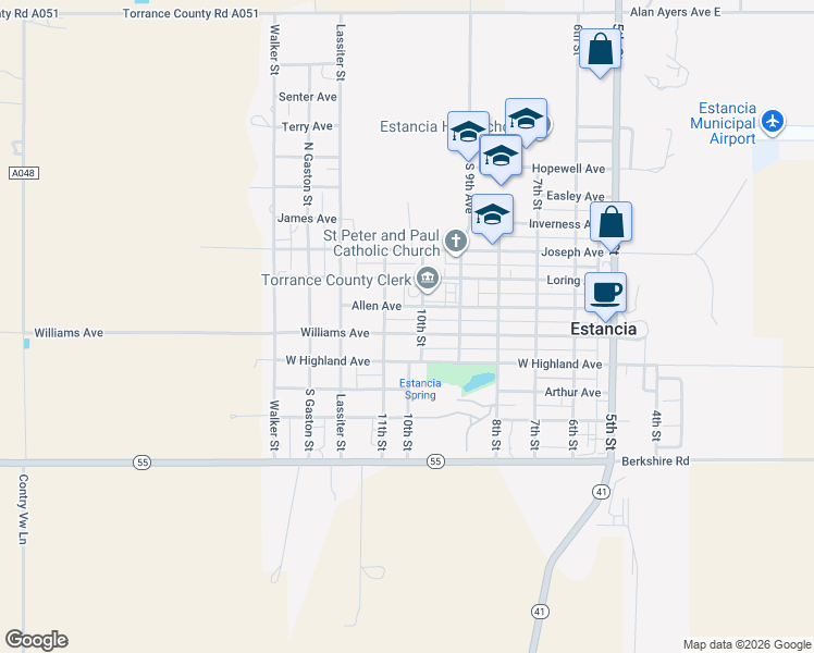 map of restaurants, bars, coffee shops, grocery stores, and more near 1000 Williams Avenue in Estancia