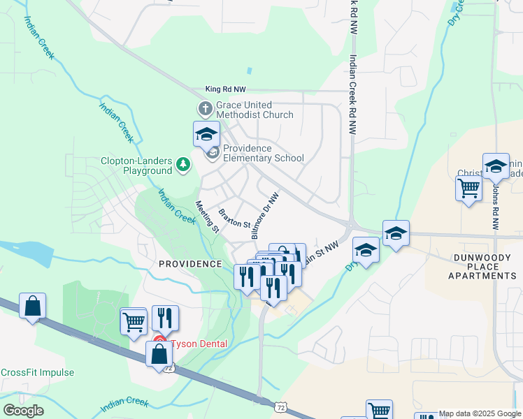 map of restaurants, bars, coffee shops, grocery stores, and more near 1 Hope Street Northwest in Huntsville