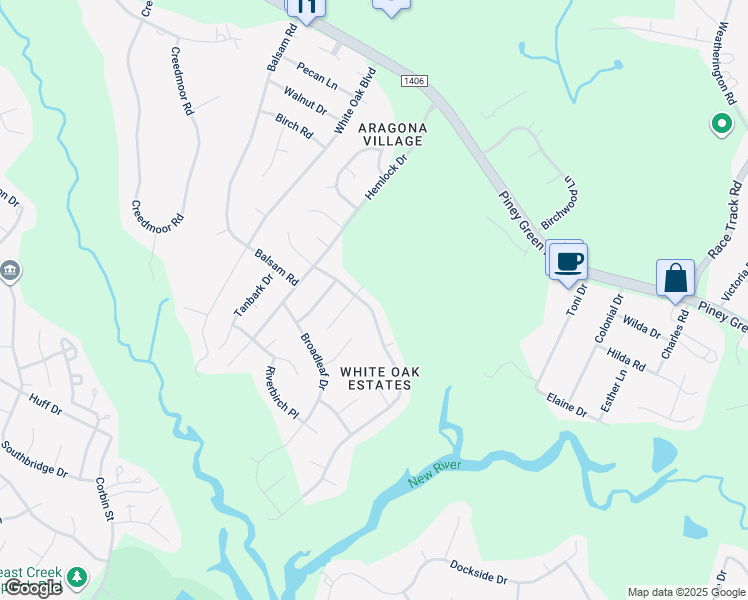 map of restaurants, bars, coffee shops, grocery stores, and more near 205 Jasmine Lane in Jacksonville