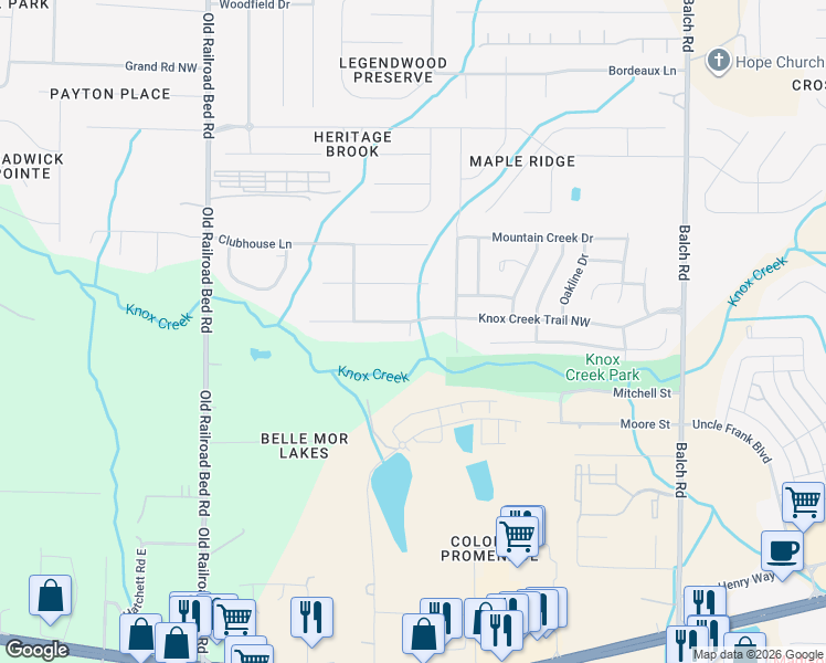 map of restaurants, bars, coffee shops, grocery stores, and more near 279 Knox Creek Trail in Madison