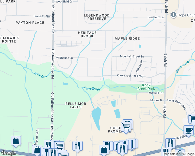 map of restaurants, bars, coffee shops, grocery stores, and more near 279 Knox Creek Trail in Madison